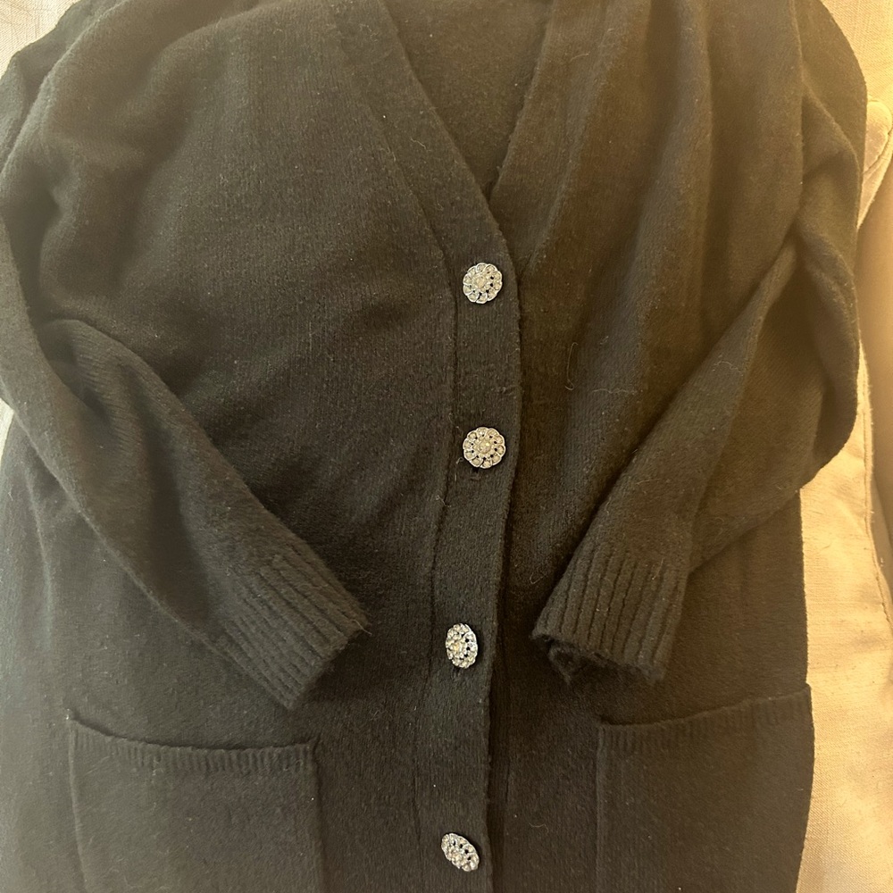 Talbot size small black button up cardigan with rhinestone buttons